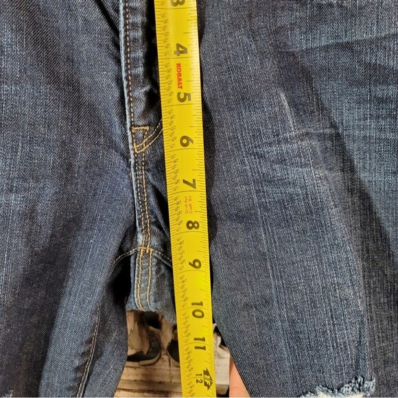 Ann Taylor Loft Distressed Modern Mid-Rise Boot Dark Blue Denim Jeans Size 6 - Picture 6 of 13